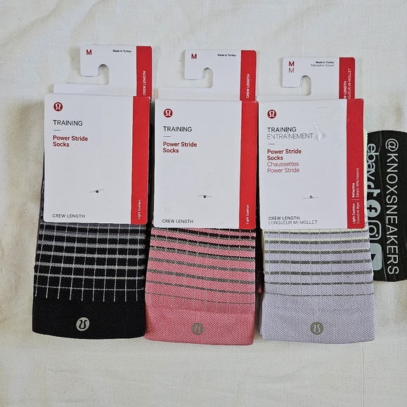 THREE PAIRS Lululemon Power Stride Crew Socks Black Women's Size Medium 6.5-8.5